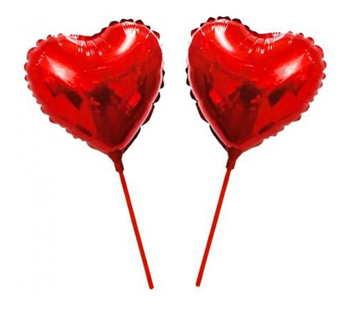 20 Balão Metalizado Coração Vermelho 21cm Decoração Centro Coraçao com vareta