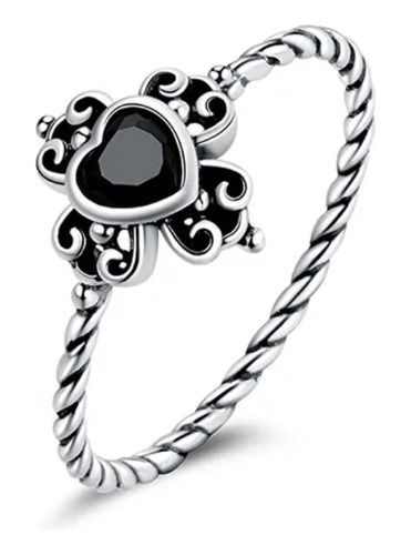 Anillo Dama Mujer Vintage Black Heart 