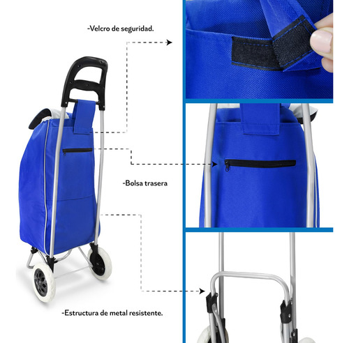 Carrito De Compras Plegable Con Ruedas Metálico Azul