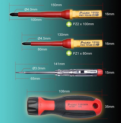 Kit De Destornilladores 1000v Vde 13 Pcs Marca Proskit