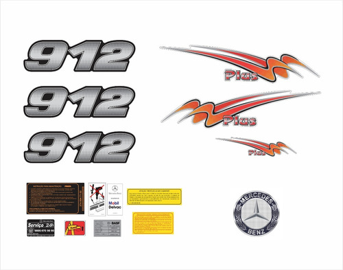 Kit Emblemas Adesivo Mercedes Benz 912 Plus Faixa Lateral 19