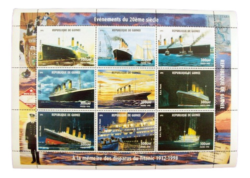 Tema Barcos - Guinea Bloque Titanic 9 Sellos 1998 Mint L2347