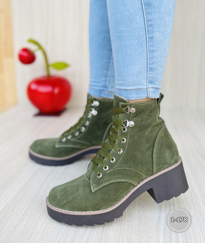 Hermoso Calzado Bota De Dama Verde Musgo Moda Mujer