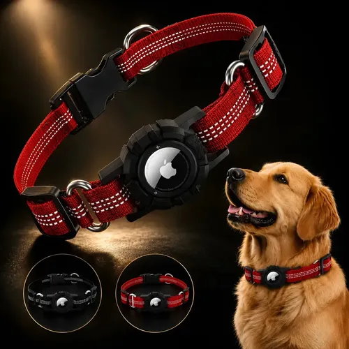 Coleira Cachorro Confort Airtag Apple Placa Identificação Vermelh...