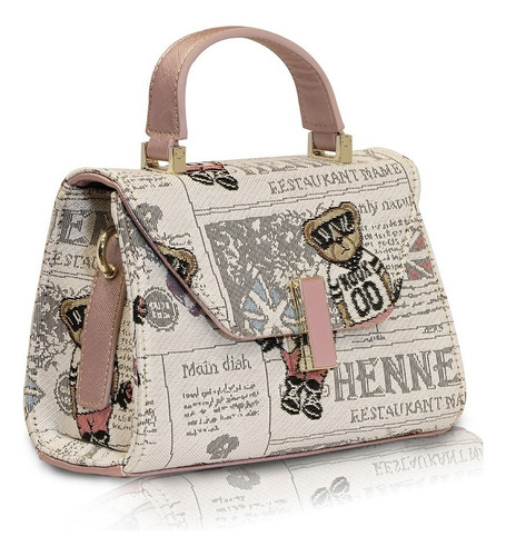 Bolsa Para Dama Henney Bear Tiernos Estampados De Ositos Color Newspaper Diseño De La Tela H225