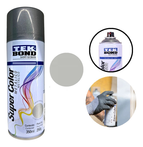 Tinta Spray Prata Metalico Uso Geral 350ml Tek Bond 280g