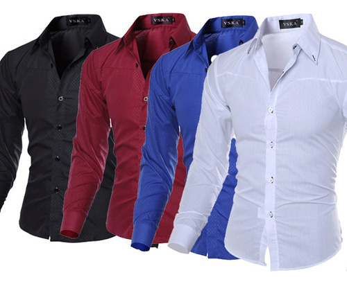 Kit 4 Polera De Manga Larga Para Hombre Camiseta Slim