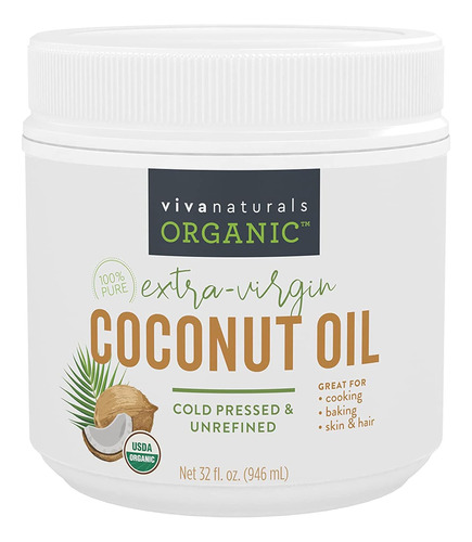 Aceite De Coco Organico Extra Virgen Viva Lab  946 Ml