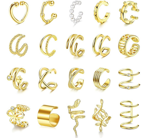 ~? Fibo Steel 20pcs Ear Cuffs Aretes Set Para Mujeres No Per