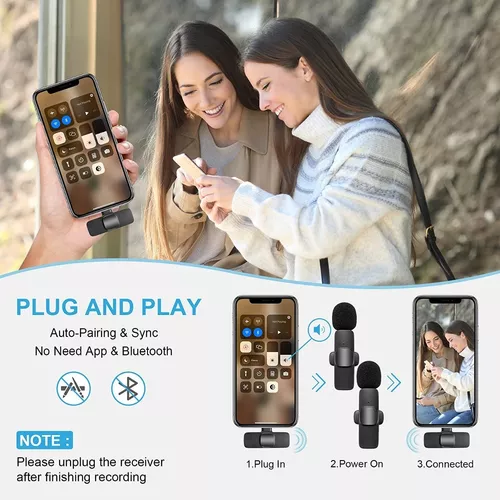 Micrófono Lavalier inalámbrico compatible con teléfono celular Android,  reducción de ruido, sincronización automática, micrófono inalámbrico  Plug-Play
