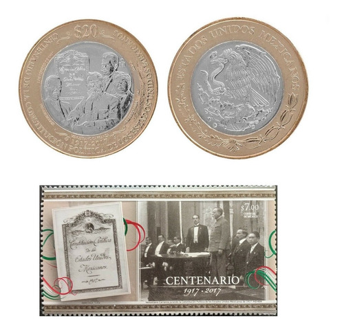 México 2017 :  Centenario Constitución 1917 + Moneda 20 Pem2