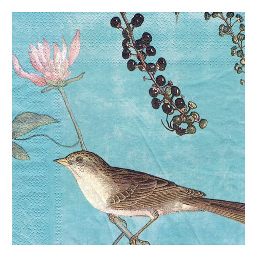 Imagen 3 de 5 de Servilletas Decoupage X 2 Unidades Pájaros Fondo Celeste