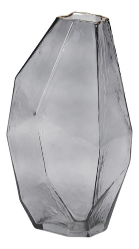 Vaso De Vidro Trabalhado Formas Cinza 19x33cm