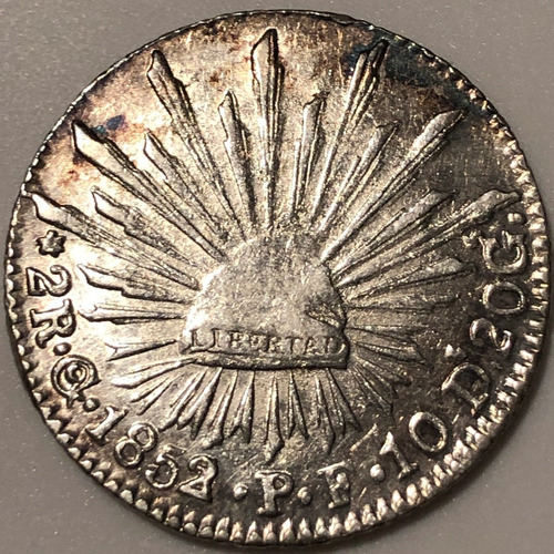 Mex34001 México 2 Reales 1852 Guanajuato Error Au-unc Ayff