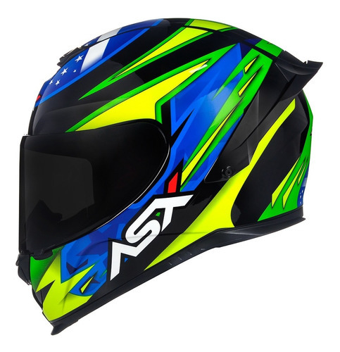 Capacete Asx Eagle Racing Patriot Bandeira + Viseira Fumê Cor Verde Tamanho do capacete 54-XS