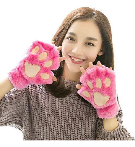 En Stock Abfa Shop Guantes Mitones Kawaii Huella Gato Fucsia