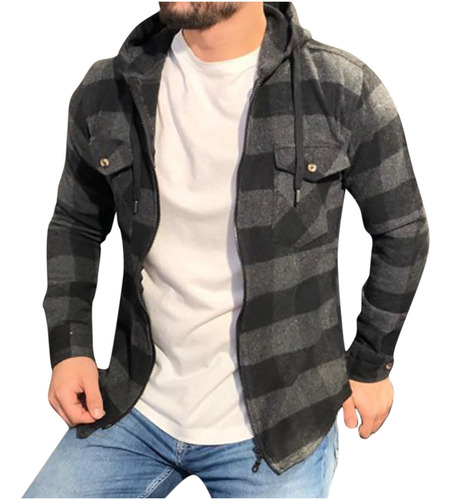 I Jacket Top De Camisa Casual A Cuadros Con Capucha Para Hom