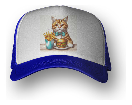 Gorra  Gato Con Moño Comiendo Sentado Burger