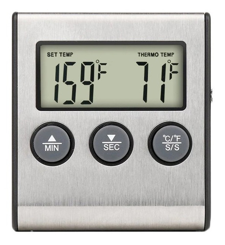 Imagen 3 de 9 de Termometro Digital Cocina Lcd Pinchacarne Liquido Acero Inox