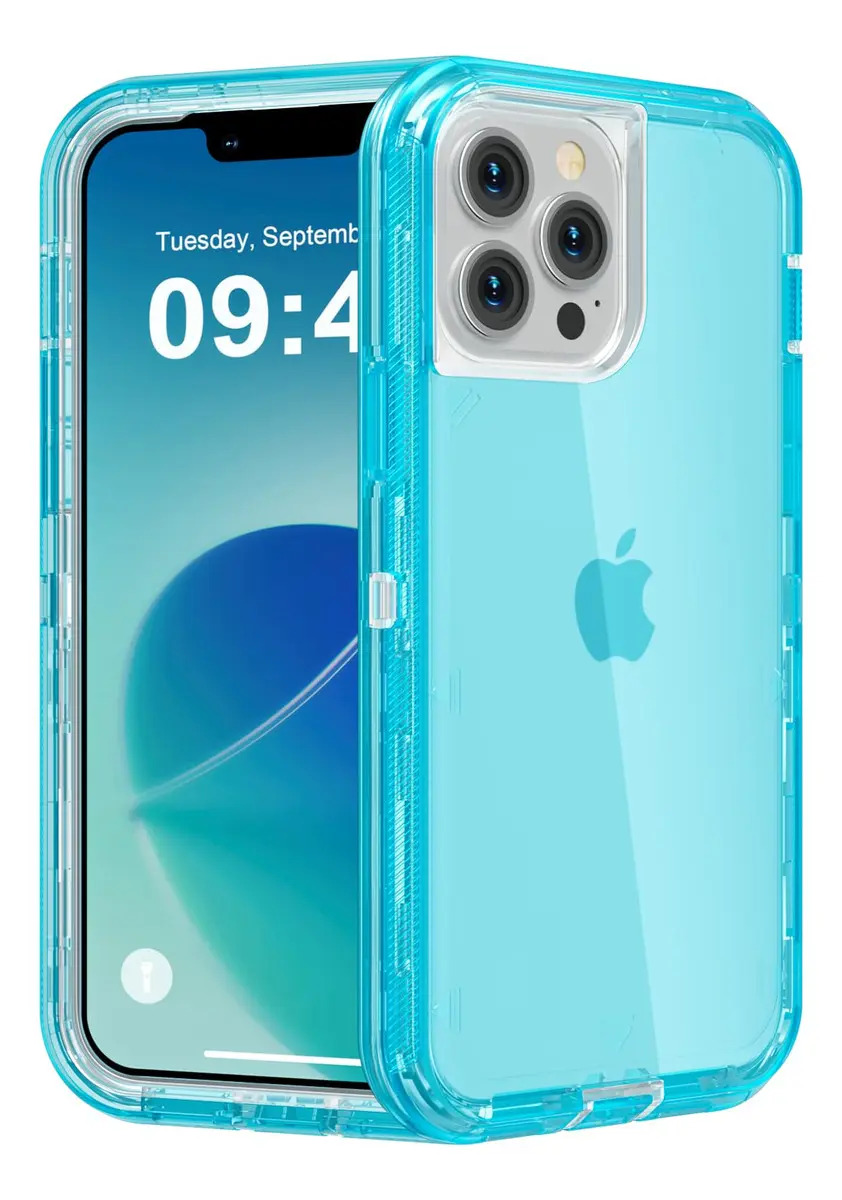 Imagen de Funda Case De Uso Rudo 360 Para iPhone Transparente Antigolpes Con Marco Frontal 3 En 1 Desarmable Tpu + Pc Engrosamiento Múltiple Para Evitar Caídas Para iPhone 12/12 Pro Azul