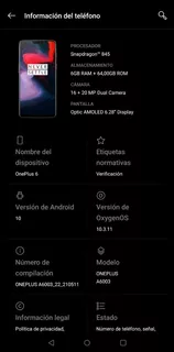 Oneplus 6 Dual Sim 64 Gb Negro Espejado 6 Gb Ram