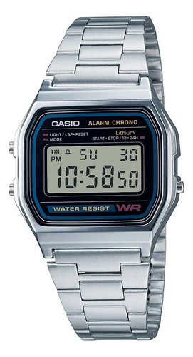 Reloj pulsera Casio Youth Series AE-1000 de cuerpo color gris, digital, para hombre, fondo negro, con correa de resina color negro, dial negro, subesferas color gris, minutero/segundero negro, bisel color negro, luz ámbar y hebilla simple