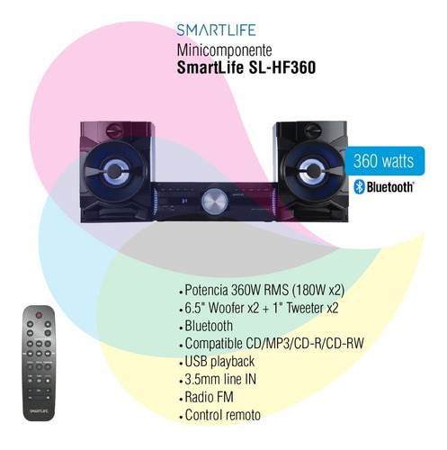 Imagen 2 de 6 de Minicomponente Smartlife 360w Blt/cd Sl-hf360