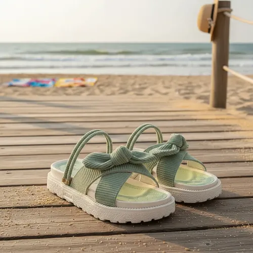 CushiONAIRE CONFETTI - Sandalias Cómodas Con Correas Adornadas, Elegantes Zapatos De Playa De Verano, Sandalias Planas, Verde, 6 Wide