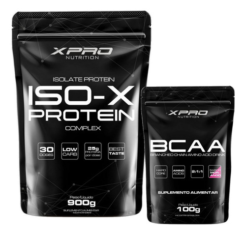 Kit Whey Iso-x - 900g + Bcaa Drink - 100g - Xpro Nutrition Sabor Chocolate