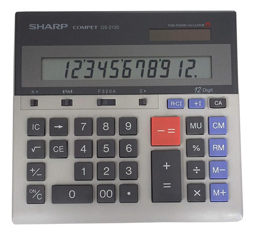 Calculadora De Escritorio Sharp Qs-2130 12 Dig Gris
