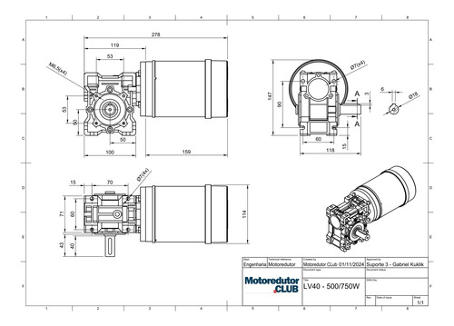 Motoredutor 500w 12v 1/60 44rpm + Controlador + Fonte Bivolt