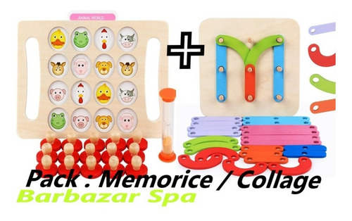 Pack Memorice + Puzzle Collage Madera Para Niños / Barbazar