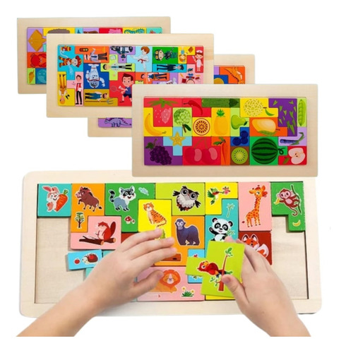Pack 4 Puzzles Rompecabezas Tetris Puzzles De Madera 3d