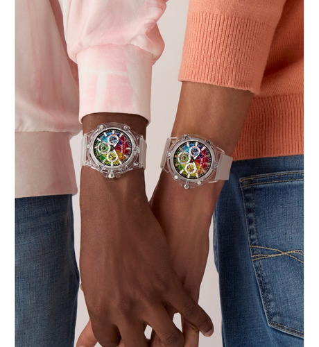 Reloj Guess Rainbow Hombre King Correa Claro Bisel Claro Fondo Arcoíris