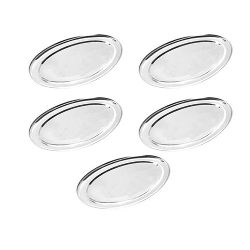 Kit Com 5 Travessa Oval 35 Cm Aço Inox Bandeja Para Servir