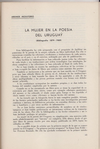 Mujeres Poetas Uruguay Bibliografia Arsinoe Moratorio 1970