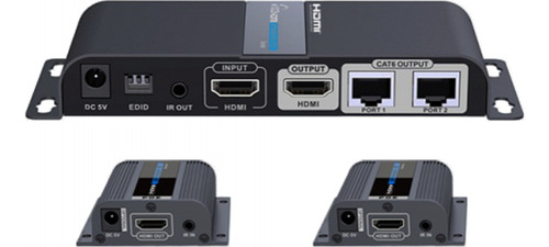 Kit Extensor Hdmi De 2 Puertos Hasta 40 Metros Cat6