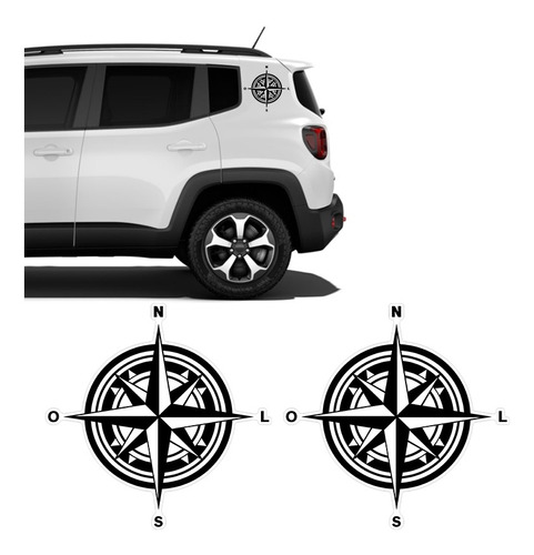 Adesivos Jeep Renegade Bússola Rosa Dos Ventos Lateral Preto