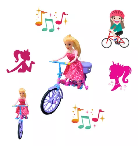 Boneca Articulada Tipo Barbie Musical Com Bicicleta E Acessórios