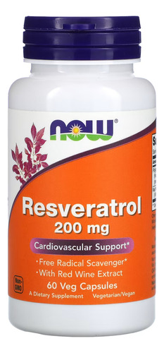 Suplemento Em Capsula Veg Now Foods Resveratrol 200mg, Semente De Uva, Natural