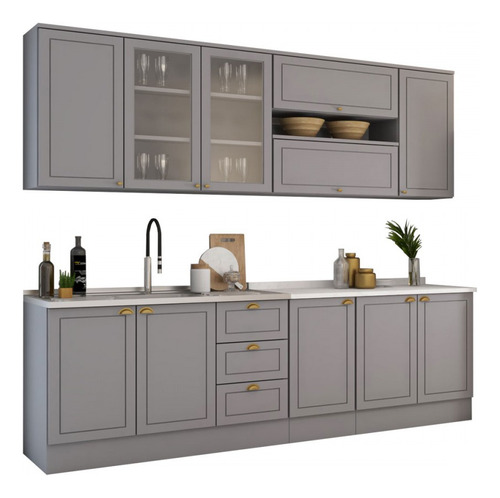 Cozinha Completa Dallas 11 Portas 100% Mdf Americana Cinza
