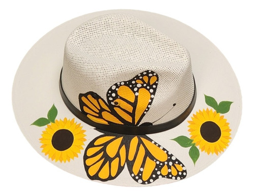 Sombrero Artesanal (pintado A Mano) Girasol Y Mariposa