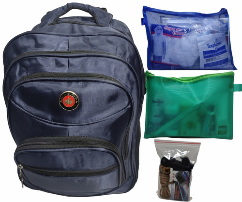 Mochila De Emergência Reforçada Kit Com 35 Itens Completa Jw Cor Azul-marinho