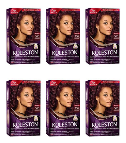 Kit Tintura Koleston  Coloraçao koleston 366 acaju purpura-kit c/6un tom 366 acaju purpura 20Vol. para cabelo x 165g