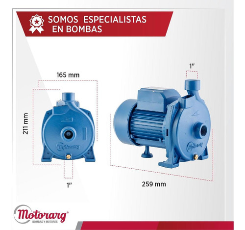 Imagen 5 de 10 de Bomba Centrífuga Bc50 Motorarg 0.5hp 5700 L/h 18mts 0.5 Hp