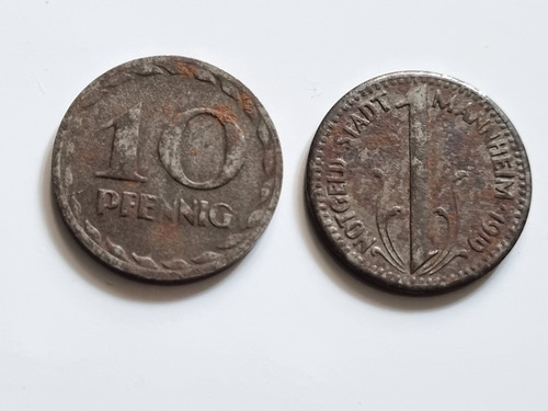 Monedas X2 Alemania Notgeld 1919 10 Pfennig Stadt Mannheim (Usado)