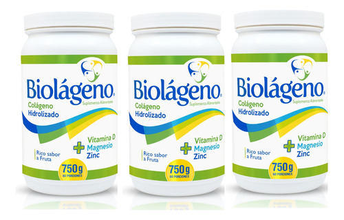Colageno Hidrolizado Biolageno + Vitamina D Magnesio Zinc X3