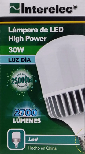 Imagen 2 de 6 de Lampara Led 30w Luz Dia E27 Interelec High Power 2700 Lumen