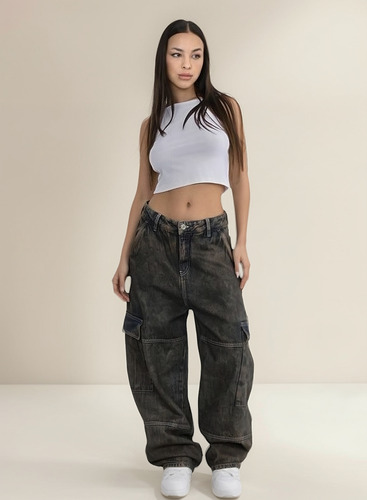 Jean Baggy Rígido Oxidado Premium Dama Diva