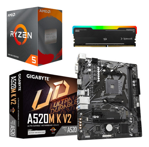 Kit Upgrade Amd Ryzen 5 5600gt + A520m-k + 16gb 3200mhz Rgb Cor Preto